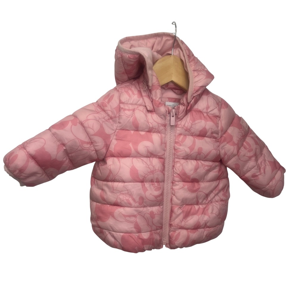 Baby Gap 6-12 Months Disney Minnie Mouse Pink Puffer Removable Hooded Jacket